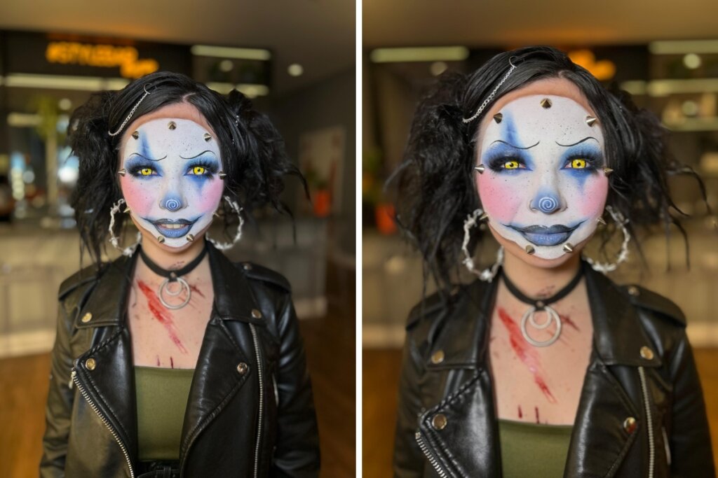 A maquiagem de personagens de filme de terror para o Halloween celebra a história do cinema (Imagem: Weslley Silva | Stylebar Campinas)