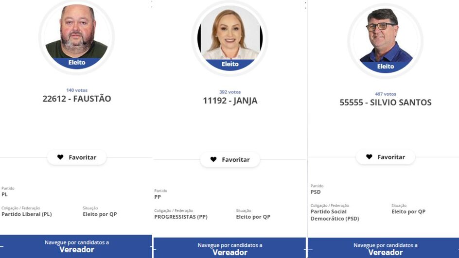 Vereadores com nomes de famosos foram eleitos em cidades de SC (Foto: TSE, Reprodução)