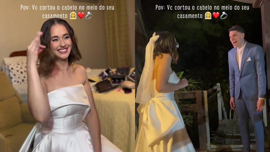 Noiva corta cabelo durante casamento em SC e reação de noivo viraliza: "Mentira"