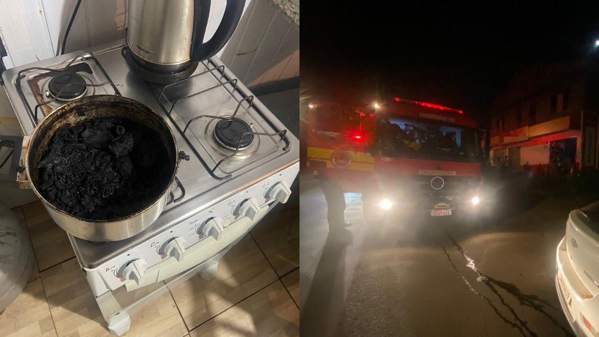 Panela esquecida no fogo leva uma pessoa para o hospital.