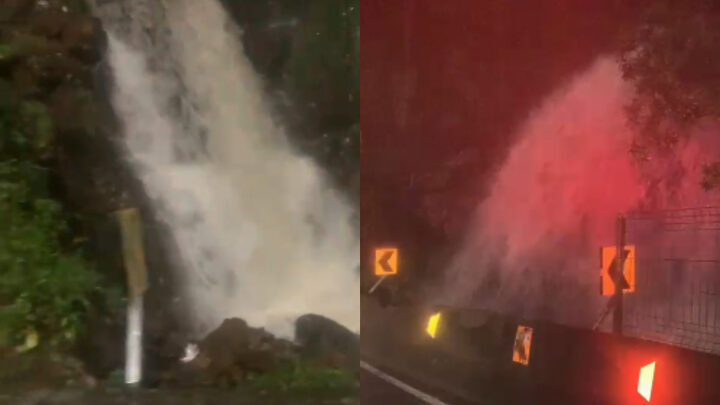 Chuva provoca “cachoeira”na SC-390, na Serra do Rio do Rastro, em Santa Catarina