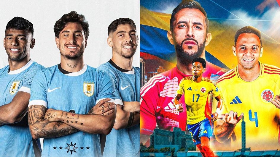Jogadores do Uruguai e da Colômbia