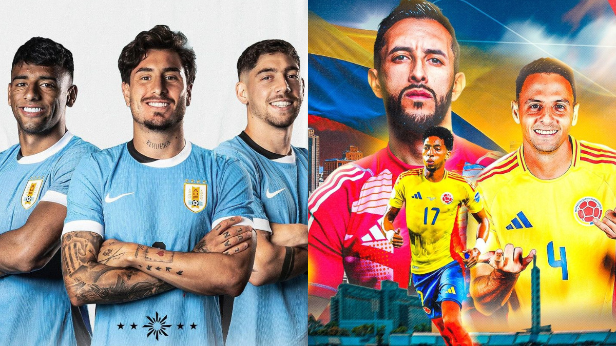 Jogadores do Uruguai e da Colômbia