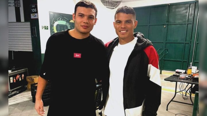 Sósia do Thiago Silva, Carlos Silva, e o jogador (Foto: Redes sociais, reprodução)