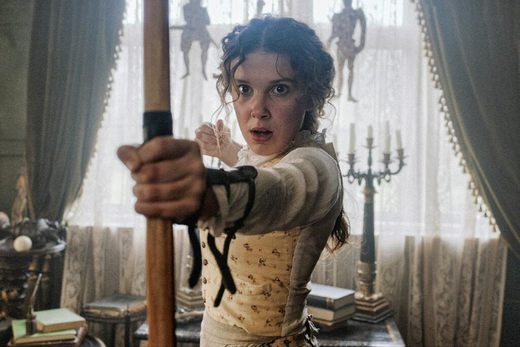 O filme ‘Enola Holmes’ baseado nos livros de Nancy Springer mostra o sotaque britânico (Imagem: Reprodução digital | Netflix)