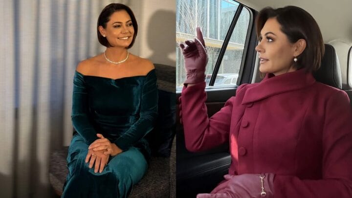 Estilista catarinense assina look de Michelle Bolsonaro na posse de Trump; veja fotos
