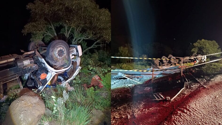 Caminhão tomba em ribanceira em Urubici e motorista fica gravemente ferido