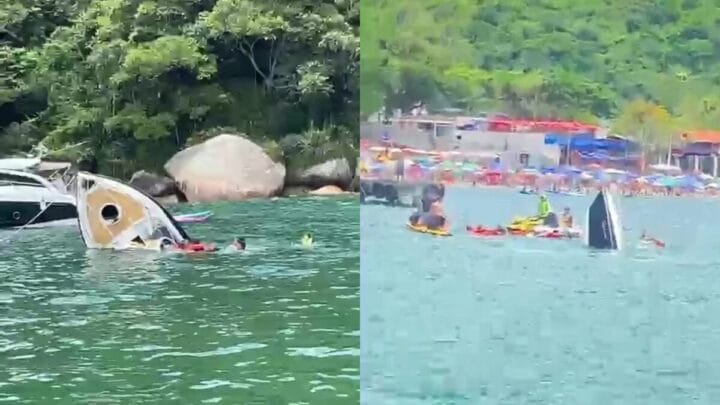 VÍDEO: Lancha naufraga com sete pessoas a bordo em Balneário Camboriú