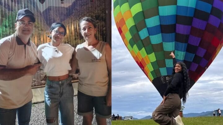 Rebeca Andrade voa de balão em SC em visita surpresa