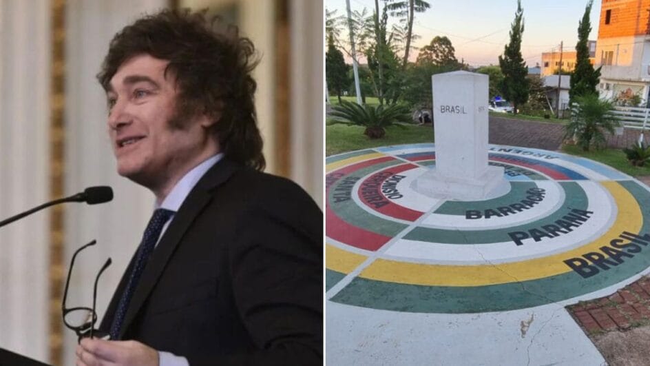 Governo de Javier Milei (à esquerda na foto) anunciou decisão de reforçar barreiras em fronteiras como a de Dionísio Cerqueira com a Argentina (Fotos: Instagram Reprodução, Gabriel Guimarães, NSC TV, Arquivo NSC)
