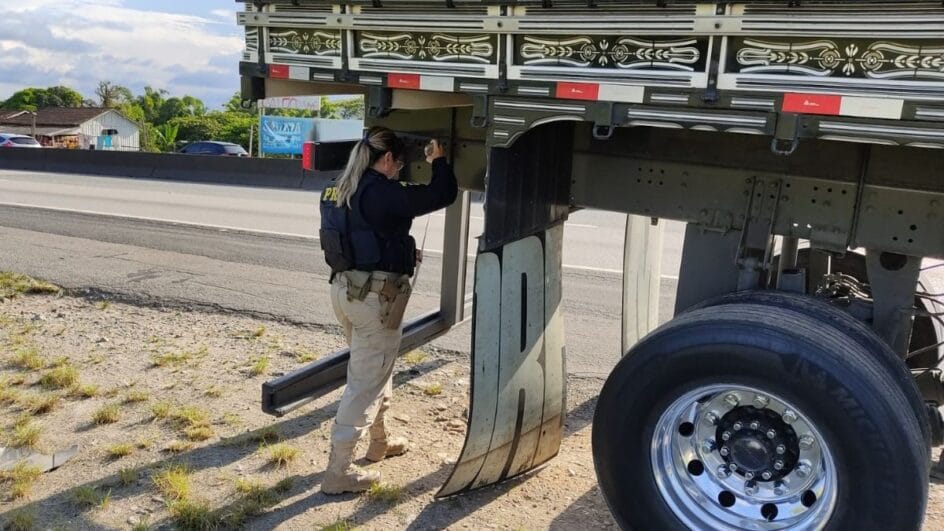 Caminhão irregular foi flagrado na BR-101 em Barra Velha (Foto: PRF, Divulgação)