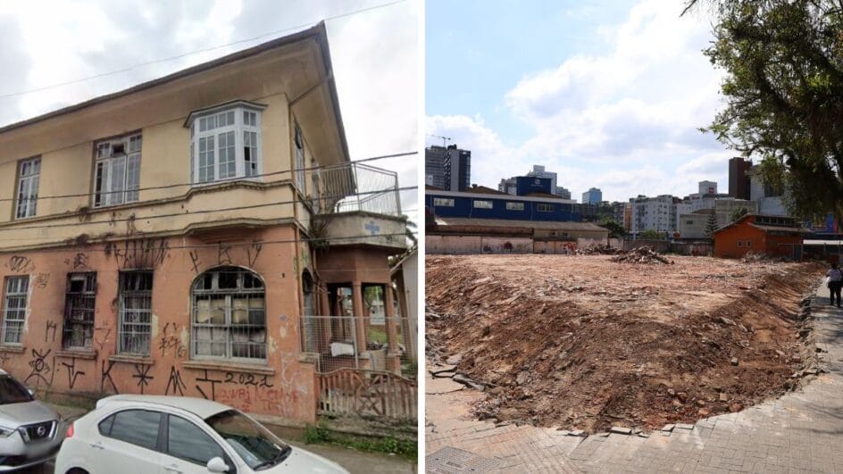 Casa demolida pertenceu a ex-prefeito de Joinville (Foto: André Kopsch, NSC Total)
