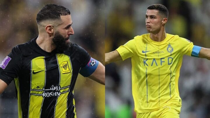 Cristiano Ronaldo e Benzema foram companheiros de time no Real Madrid (Fotos: Divulgação, Al-Nassr & Al-Ittihad)