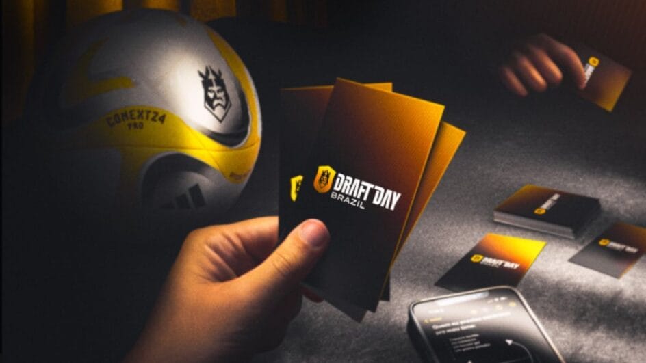 Imagem mostra arte com as cartas da Kings League Brasil