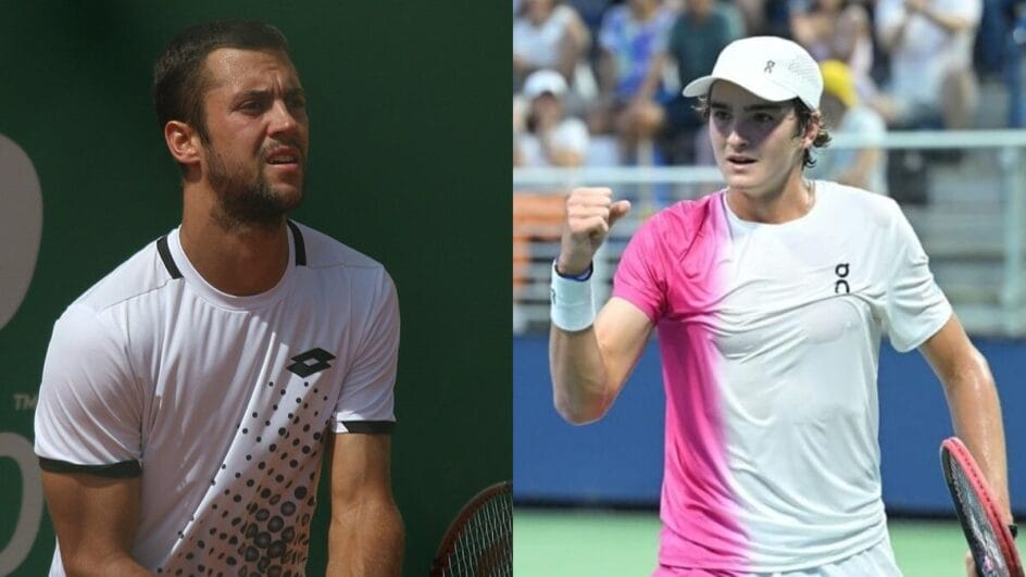 João Fonseca e Laslo Djere disputam a semifinal do ATP de Buenos Ai res neste sábado(15) (Fotos Reprodução, Wikimedia Commons & Australian Open)