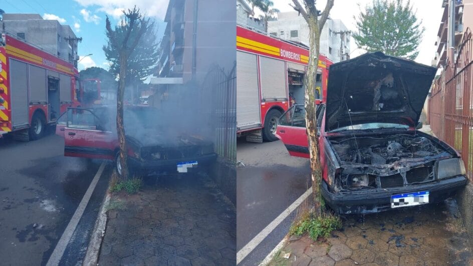 Motorista usa garrafa plástica como tanque e Monza pega fogo em Videira