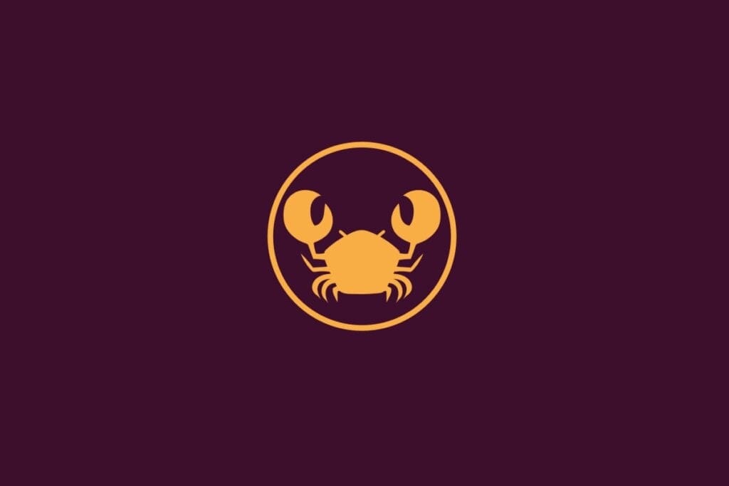Ilustra&ccedil;&atilde;o em amarelo com fundo roxo do signo de C&acirc;ncer