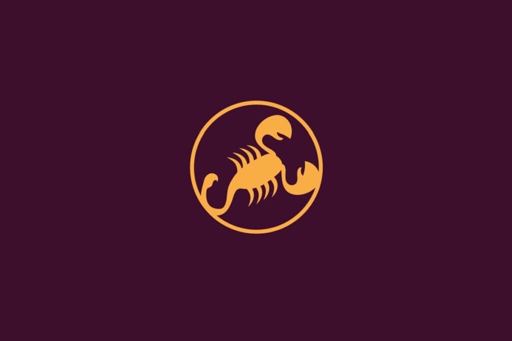 Ilustra&ccedil;&atilde;o em amarelo com fundo roxo do signo de Escorpi&atilde;o