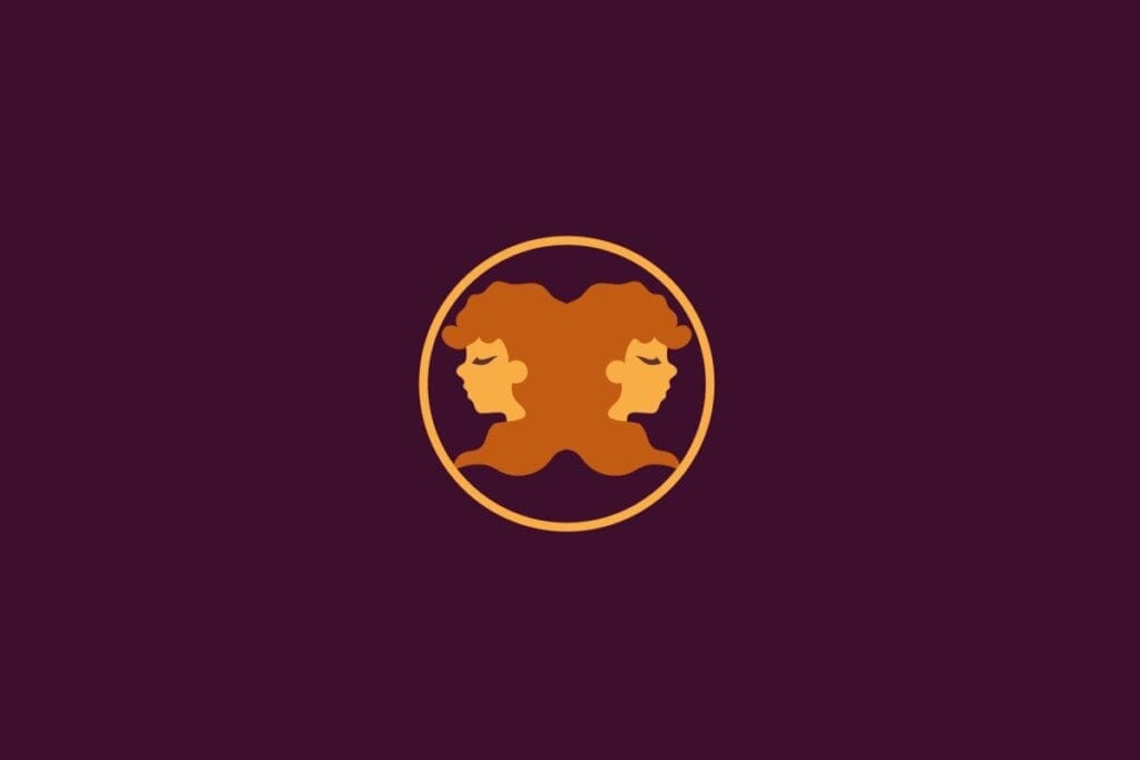 Ilustra&ccedil;&atilde;o em amarelo com fundo roxo do signo de G&ecirc;meos