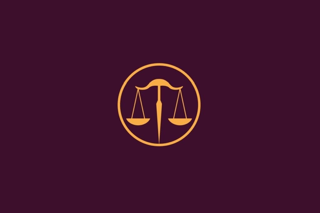 Ilustra&ccedil;&atilde;o em amarelo com fundo roxo do signo de Libra