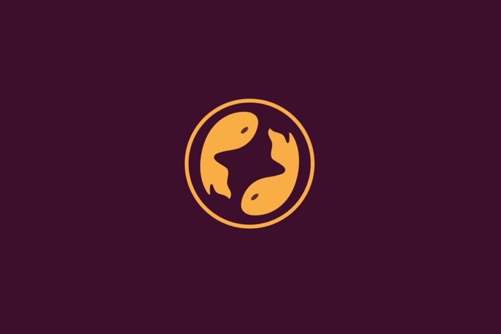 Ilustra&ccedil;&atilde;o em amarelo com fundo roxo do signo de Peixes
