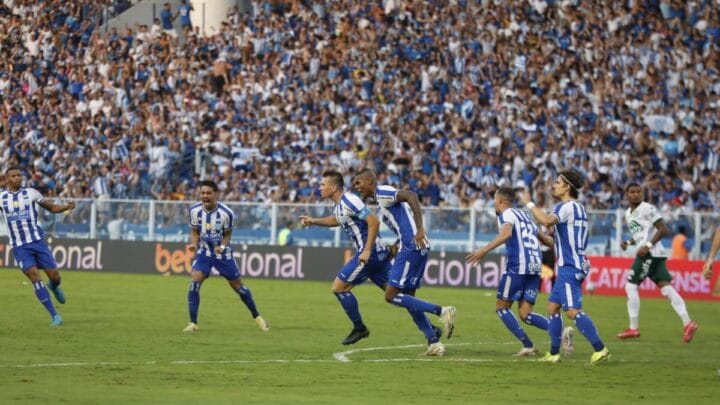 Jogadores celebram gol da vitória do Avaí (Foto: Patrick Rodrigues, NSC)