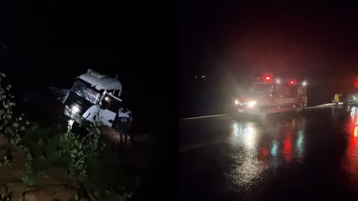 Caminhão tomba em ribanceira e motorista fica ferido na SC-110, na Serra de SC