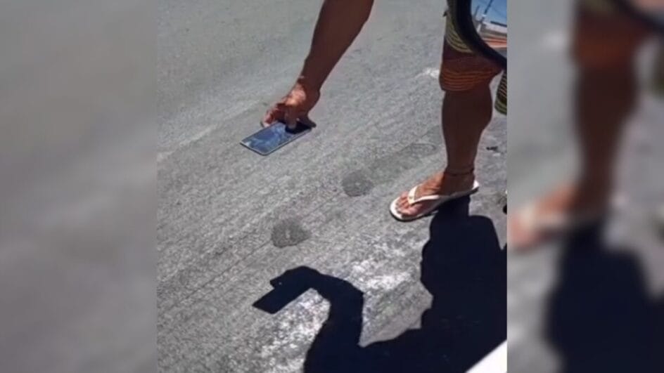 Vídeo mostra asfalto “derretendo” em meio ao calor em cidade no Sul de SC