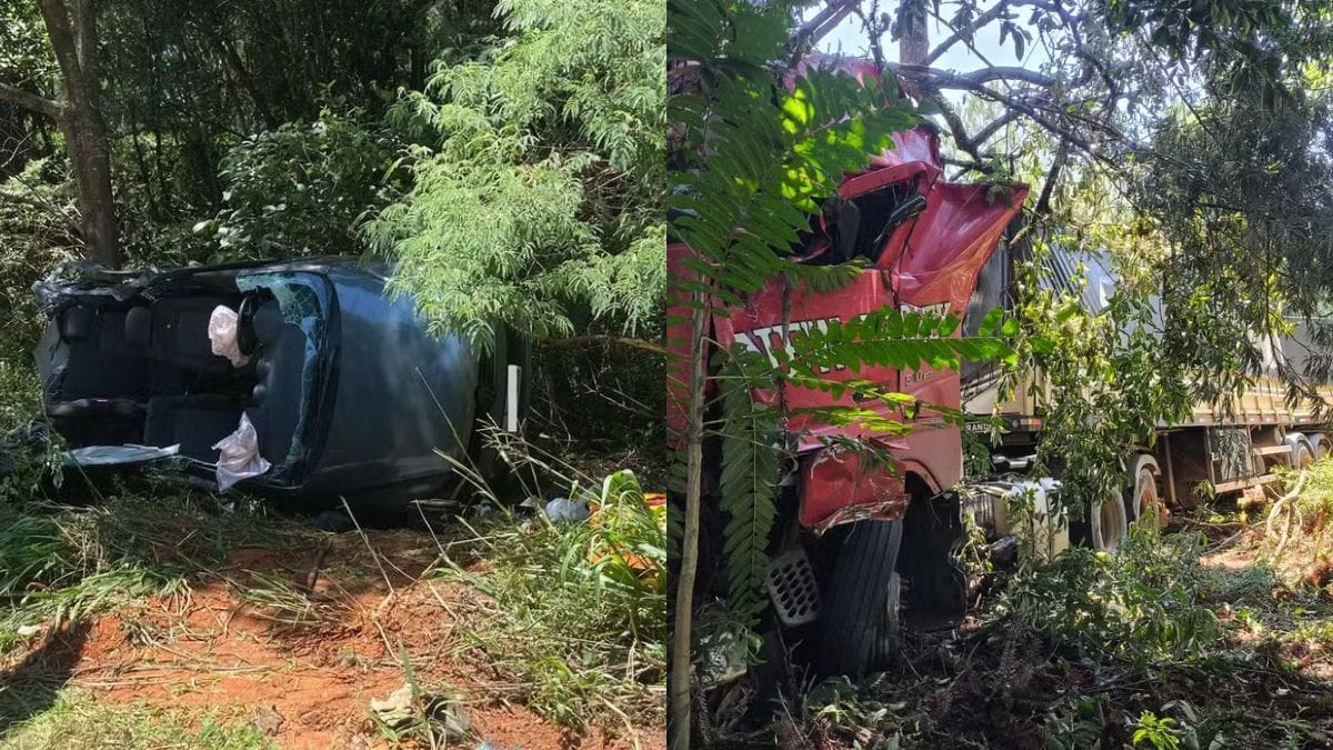 Acidente envolveu cinco veículos na BR-280 (Fotos: Corpo de Bombeiros, Divulgação)