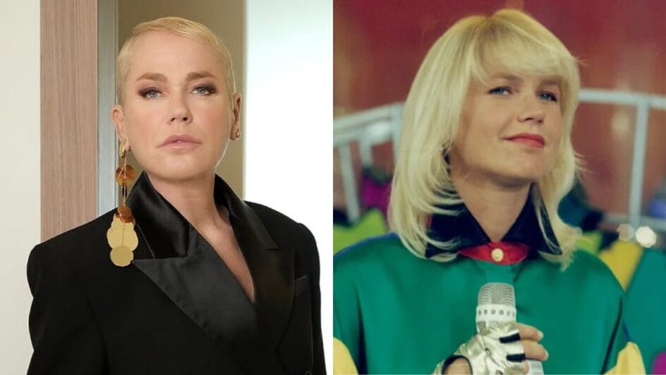 xuxa aos 61 anos e na época em que apresentava o programa infantil na Globo