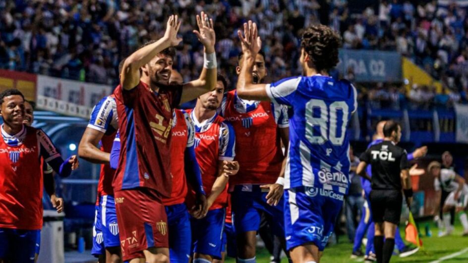Avaí comemora o primeiro gol na vitória sobre o América-MG (Foto: divulgação, Avaí FC)
