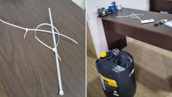 Assaltantes utilizaram abraçadeira de nylon para amarrar funcionários (Foto: Robson Oliveira, NSC TV)