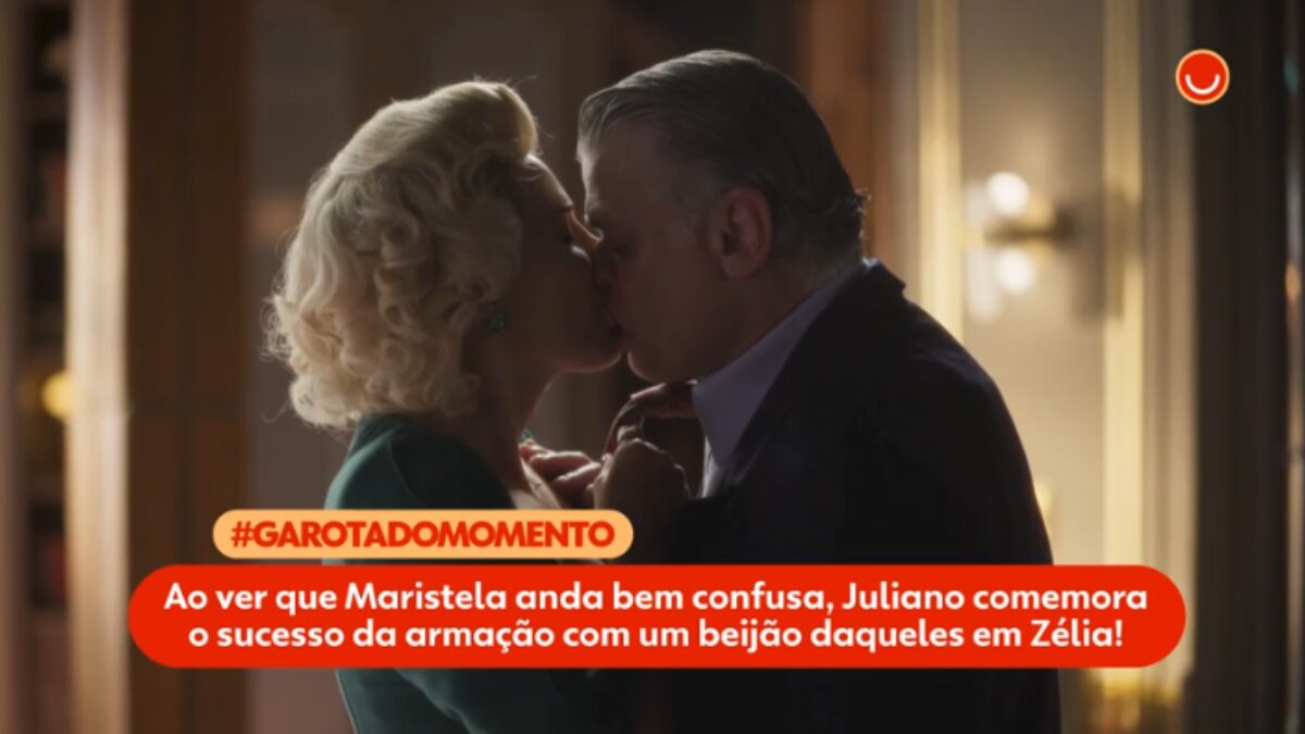 Garota do Momento: Juliano e Zélia comemoram sucesso do plano contra Maristela com beijão!