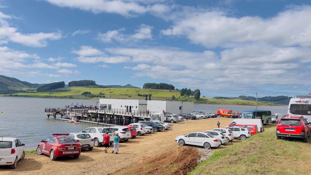 Estrutura que será usada na Represa Garibaldi, para a realização do XIX Circuito de Águas Abertas em Abdon Batista - (Foto: Prefeitura Municipal de Abdon Batista)