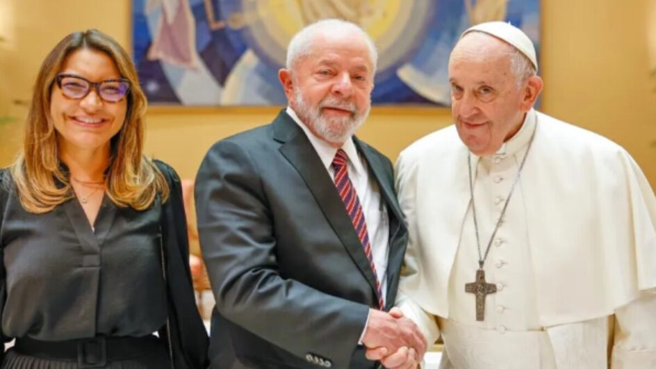 Encontro de Lula, Janja e Francisco em 2023 (Foto: Ricardo Stuckert, Reprodução)