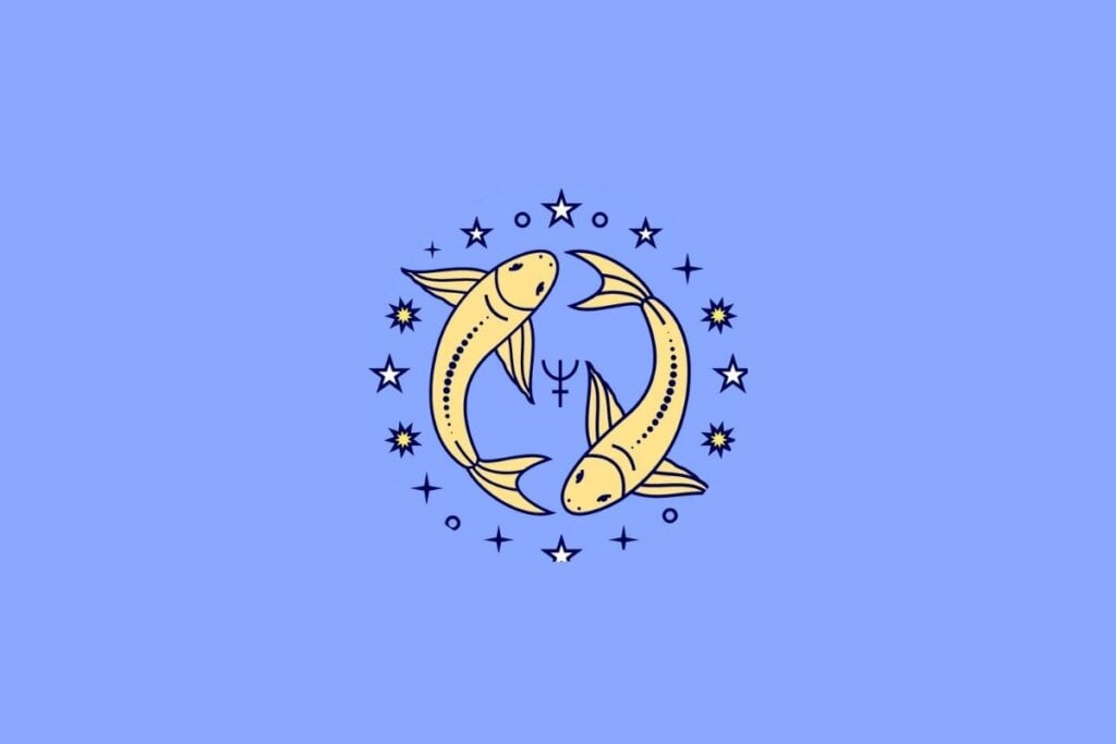 Ilustração do signo de Peixes em um fundo azul