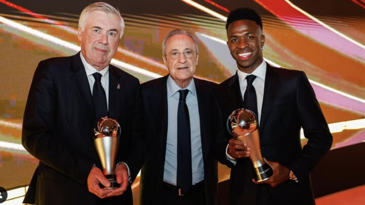 Carlo Ancelotti, Florentino Pérez e Vini Júnior