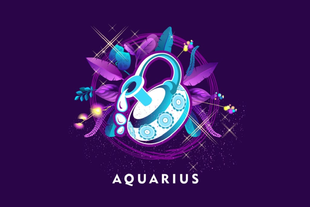 SÃmbolo do signo de Aquário em um fundo roxo