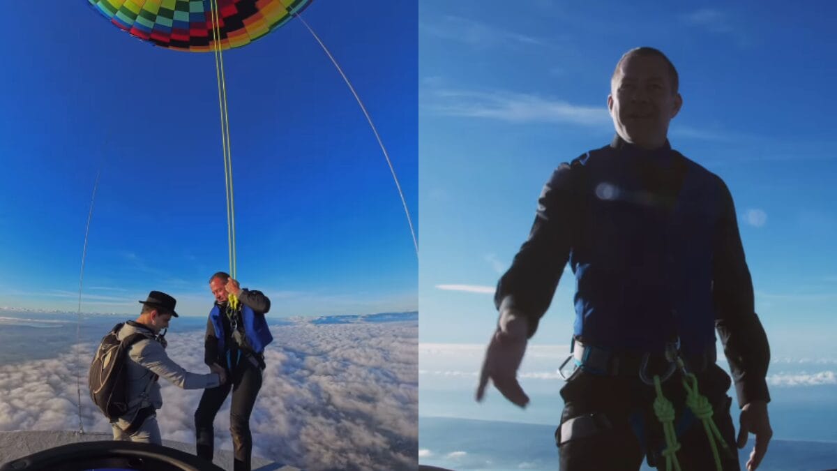 Ator global fica suspenso a 10 mil pés nos céus de SC para campanha publicitária