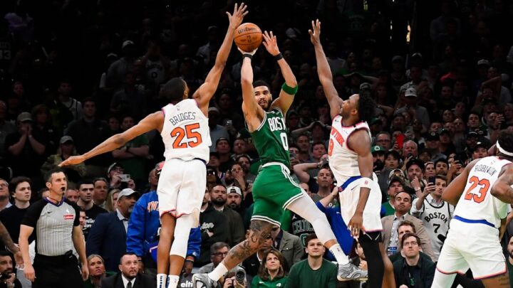 Boston Celtics e New York Knicks jogarão nesta quarta-feira (Foto: Gettyimages, NBAE, Brian Babineau, Prime Video Divulgação)