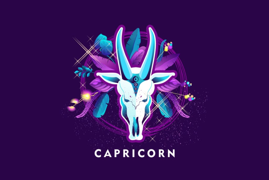 SÃmbolo do signo de Capricórnio em um fundo roxo