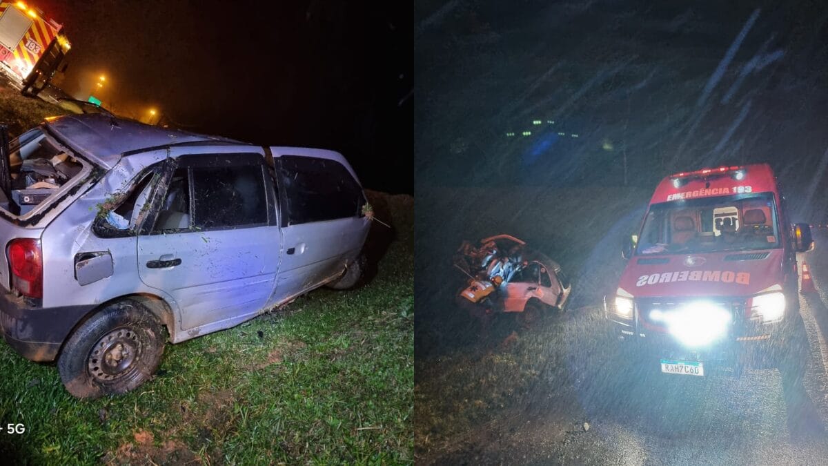 Carro fica totalmente destruído e motorista morre em batida violenta no Planalto Norte de SC