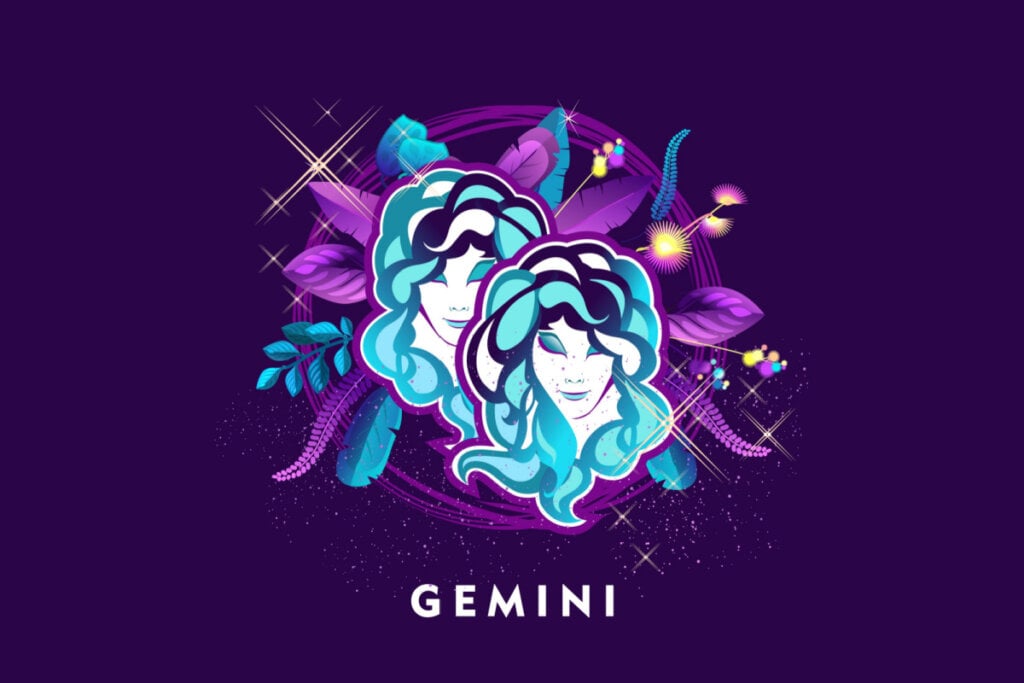 SÃmbolo do signo de Gêmeos em um fundo roxo