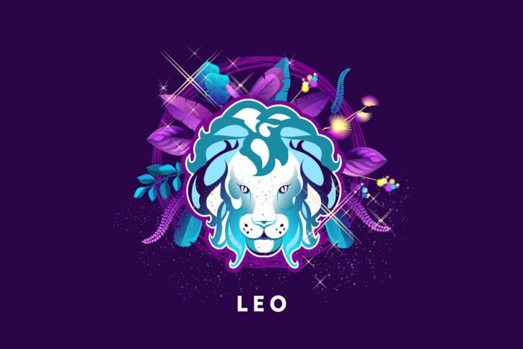 SÃmbolo do signo de Leão em um fundo roxo
