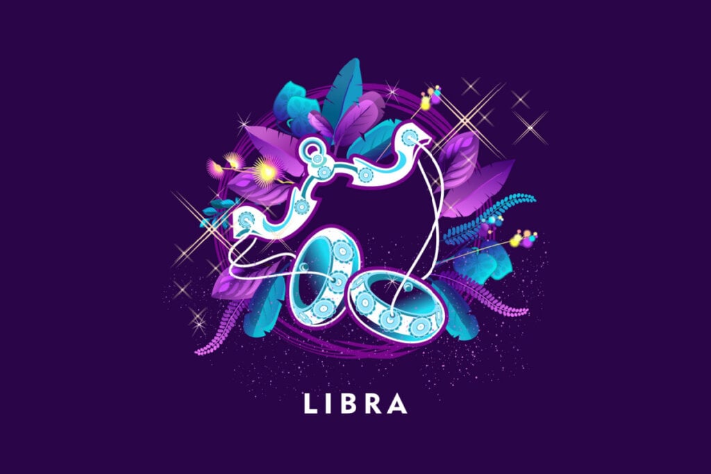 SÃmbolo do signo de Libra em um fundo roxo
