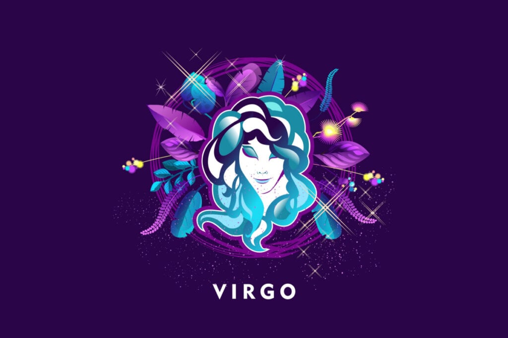 SÃmbolo do signo de Virgem em um fundo roxo