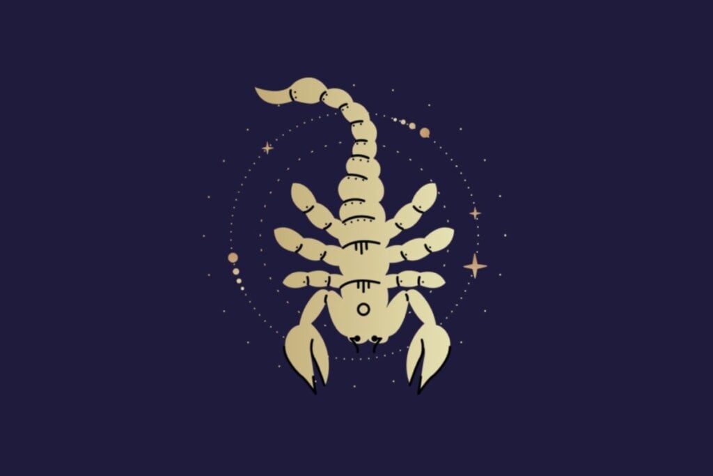IlustraÃ§Ã£o com fundo azul do signo de EscorpiÃ£o