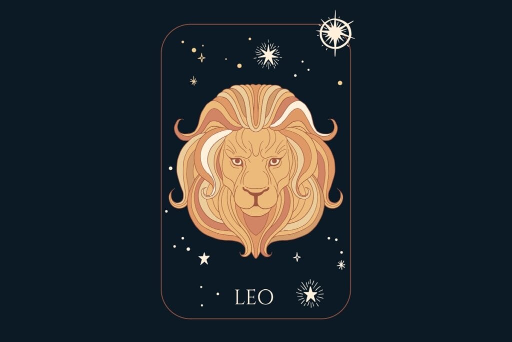 Ilustração do signo de Leão em um fundo azul
