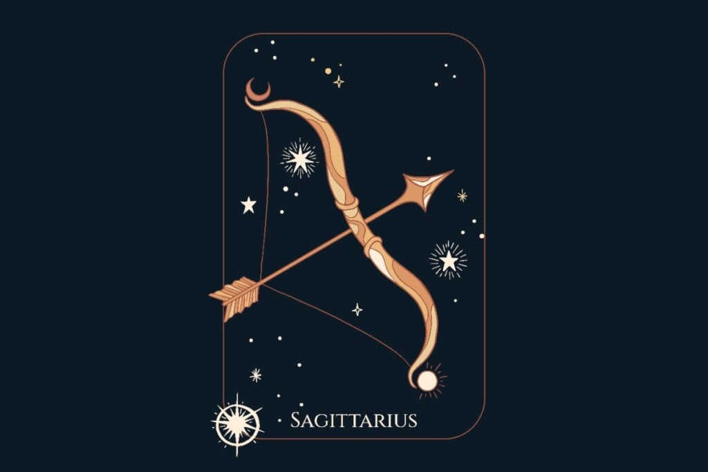 Ilustração do signo de Sagitário em um fundo azul