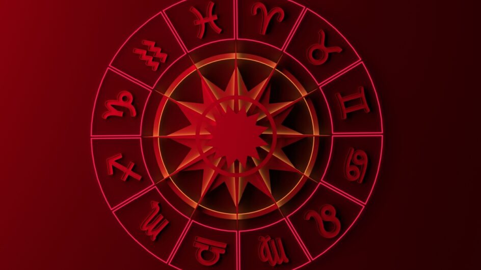 Circulo com os doze signos em um fundo vermelho